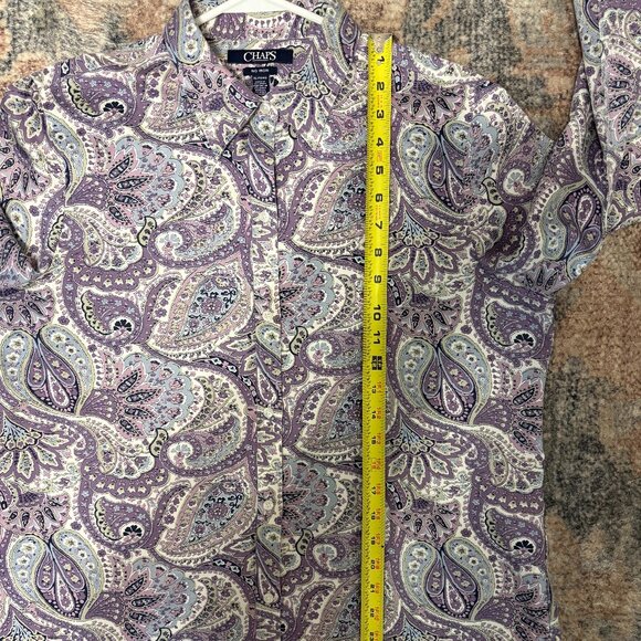 Ralph Lauren CHAPS Women's L/S Purple Paisley No Iron Button-Front Shirt Top XL - Picture 8 of 9